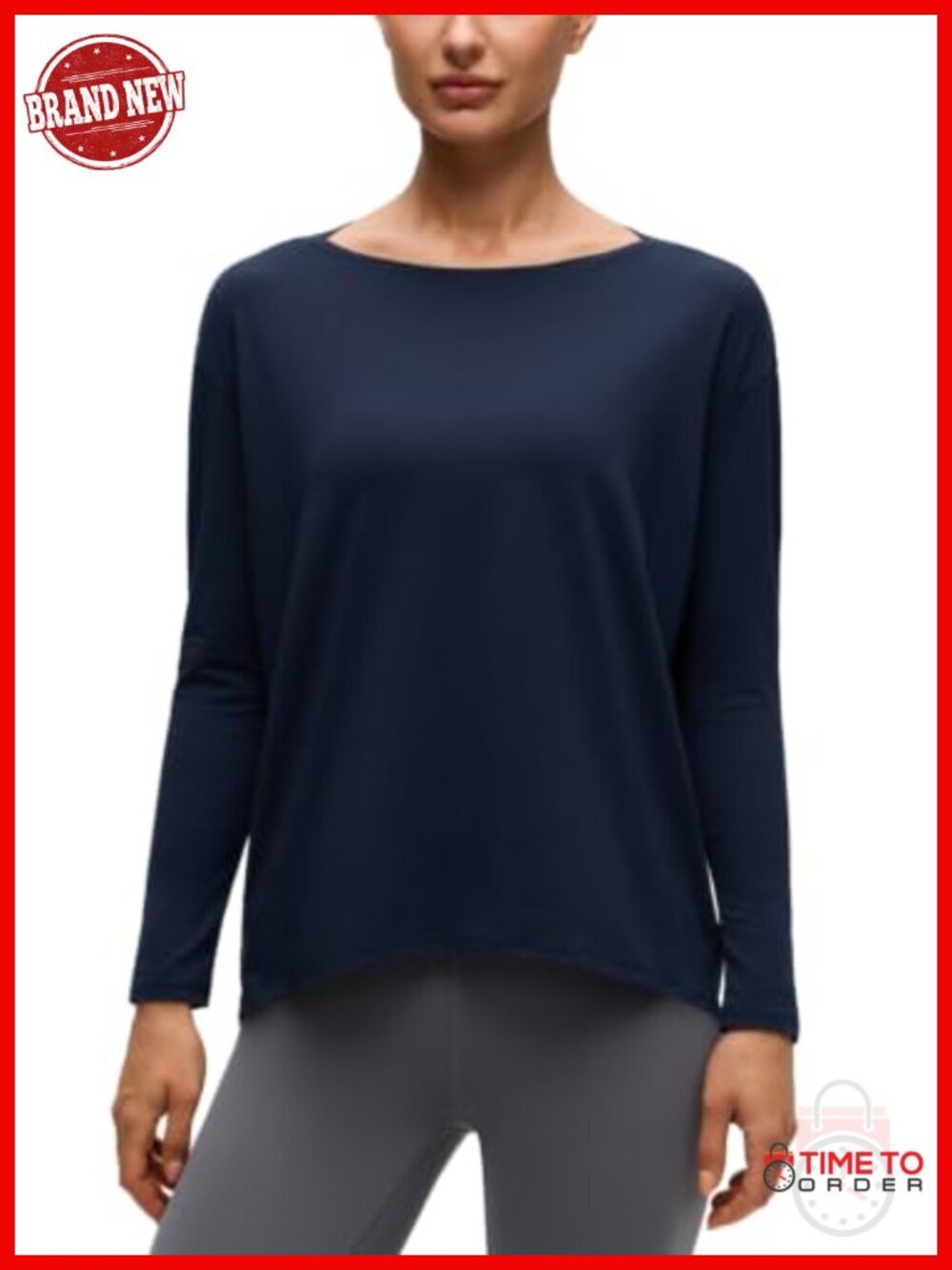 Pima Cotton Boat Neck Long Sleeve Tunic Top Loose Fit Yoga Shirt